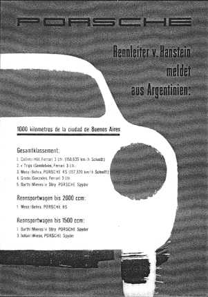 Porsche Rennleiter v. Hanstein meldet aus Agentinien