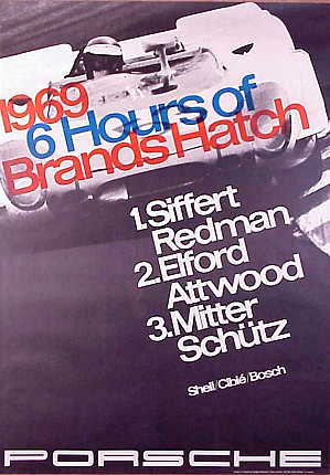 Vintage Porsche Factory Poster 1969 6 Hours of Brands Hatch 