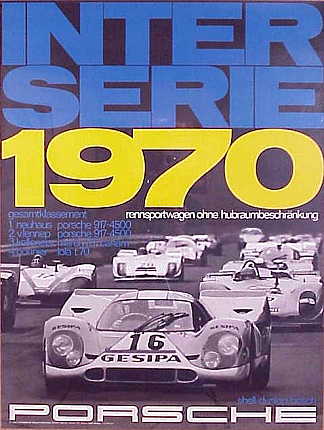 Vintage Porsche Factory Poster Interserie Gesamtklassement 1970