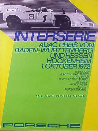 Vintage Porsche Factory Poster Interserie, ADAC Preis von Baden-Wurttemburg und Hessen Hockenheim