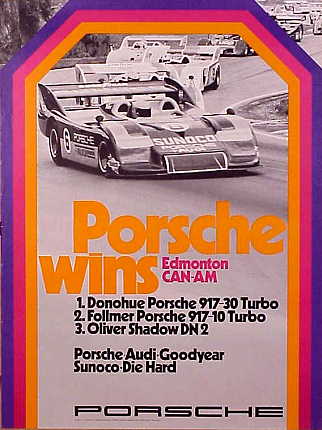 Vintage Porsche Factory Poster Porsche wins Edmonton Can-Am 1973