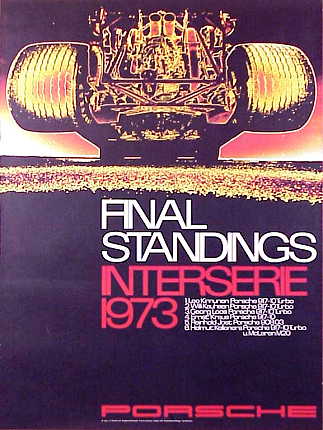 Vintage Porsche Factory Poster Final Standings Interserie 1973