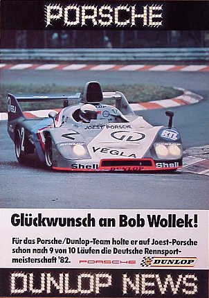 Vintage Porsche Factory Poster: Dunlop Porsche, Glukwunsch an Bob Wollek!