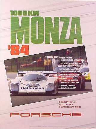 Vintage Porsche Factory Poster: 1000 km Monza 1984