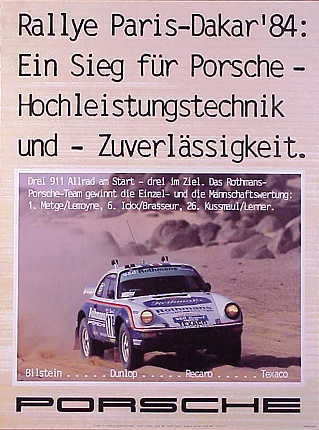 Vintage Porsche Factory Poster: Rallye Paris-Dakar 911 Allrad 1984