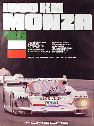 Vintage Porsche Factory Poster: 1000 km Monza '85