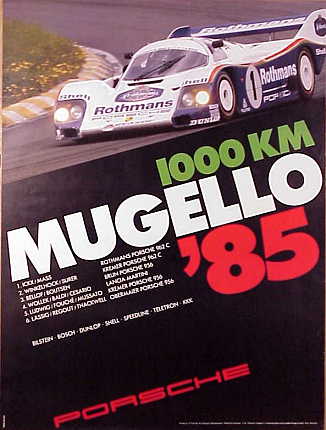 Vintage Porsche Factory Poster: 1000 km Mugello 1985