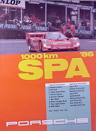 Vintage Porsche Factory Poster: 1000 km SPA 1986